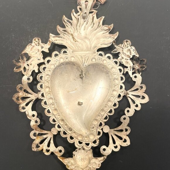 A Silver Antique Ex Voto Angelic Sacred Heart Florence Italy - Picture 3 of 10